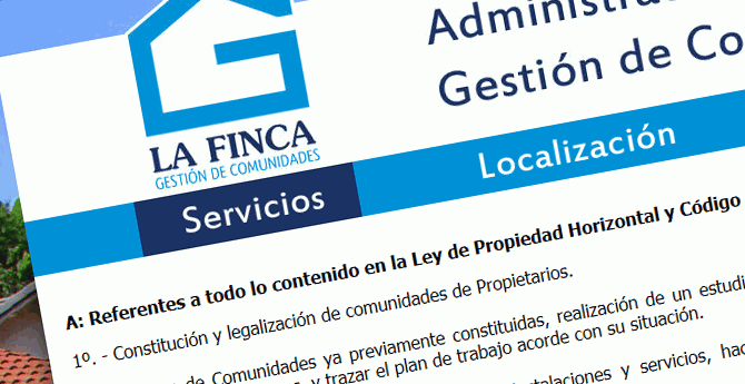 Diseño, desarrollo, alojamiento web y administración dominio. La Finca Gestión de Comunidades (Chiclana, Cádiz)
